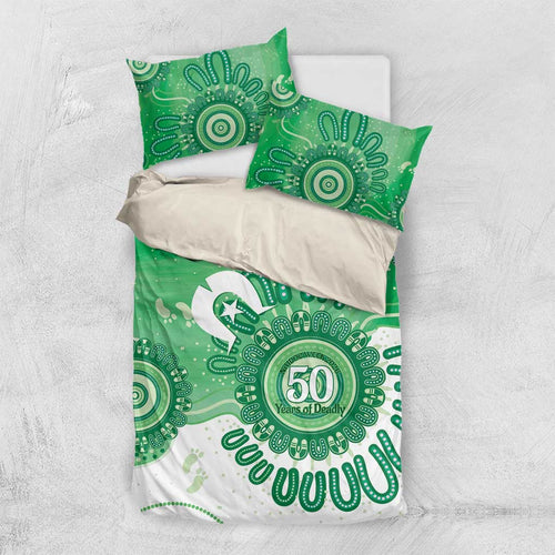 NAIDOC Week 2026 Bedding Set 50 Years Deadly Dhari Green Aboriginal Art