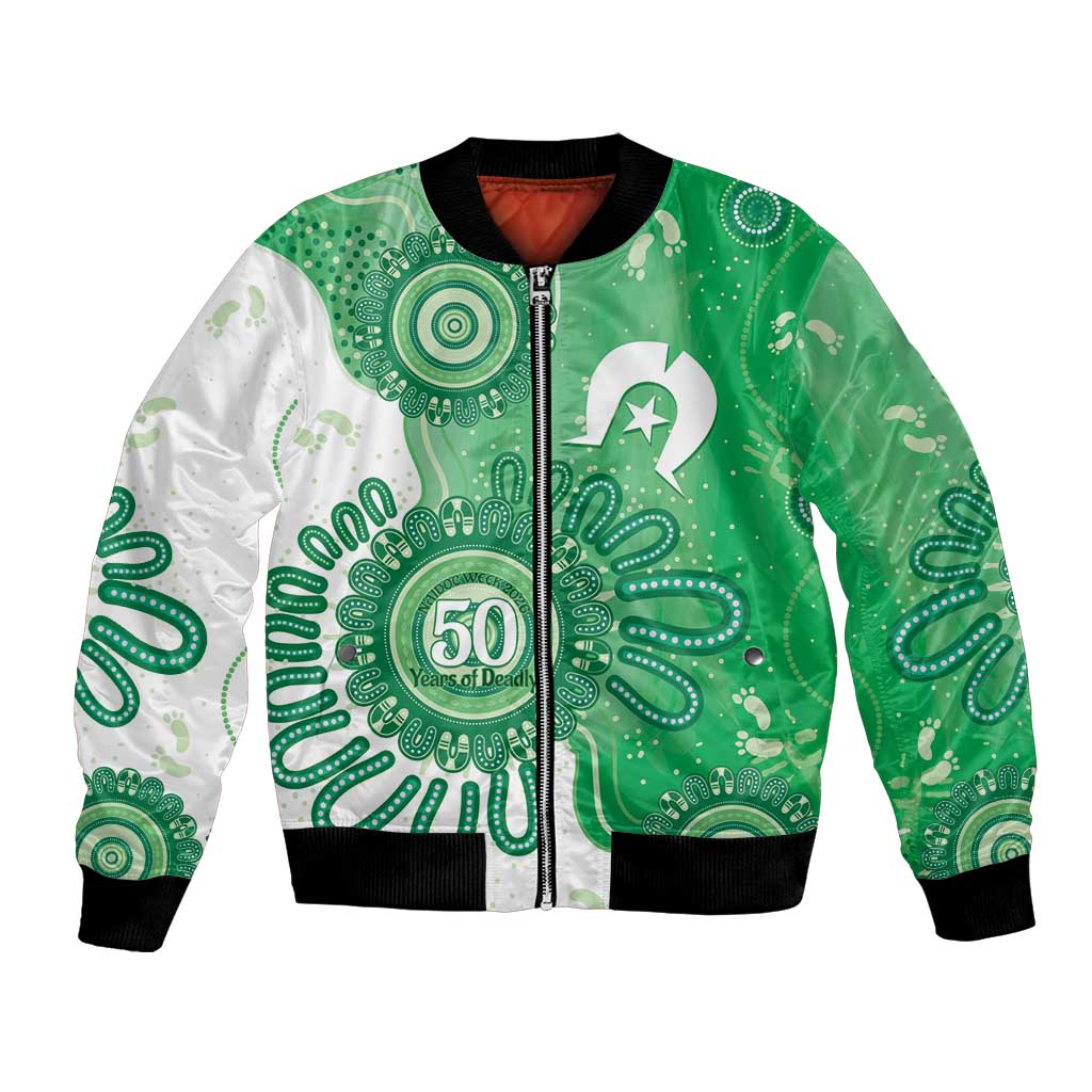 NAIDOC Week 2026 Bomber Jacket 50 Years Deadly Dhari Green Aboriginal Art