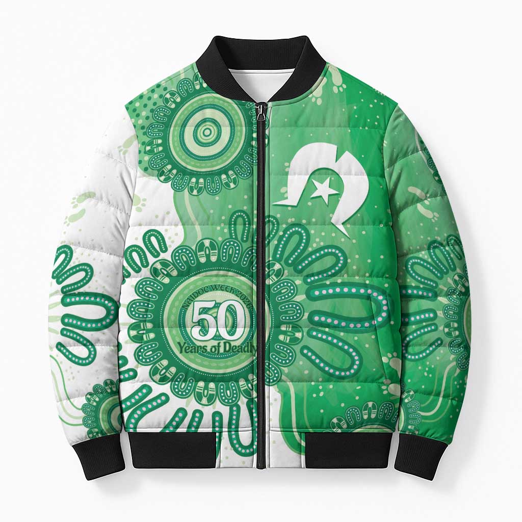 NAIDOC Week 2026 Bomber Puffer Jacket 50 Years Deadly Dhari Green Aboriginal Art