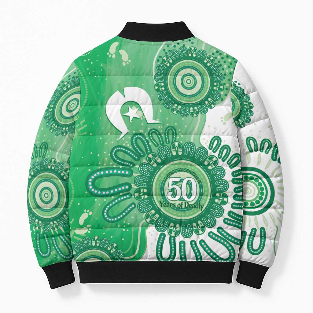 NAIDOC Week 2026 Bomber Puffer Jacket 50 Years Deadly Dhari Green Aboriginal Art