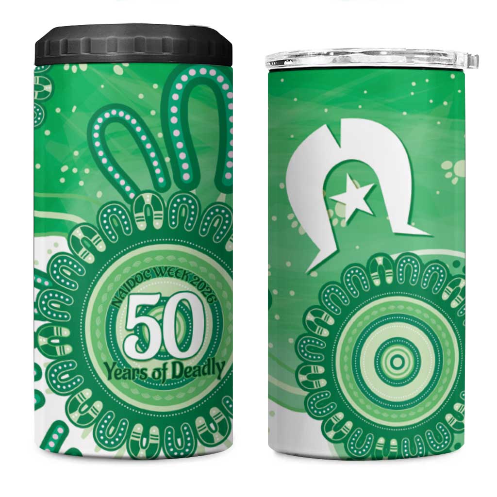 NAIDOC Week 2026 4 in 1 Can Cooler Tumbler 50 Years Deadly Dhari Green Aboriginal Art