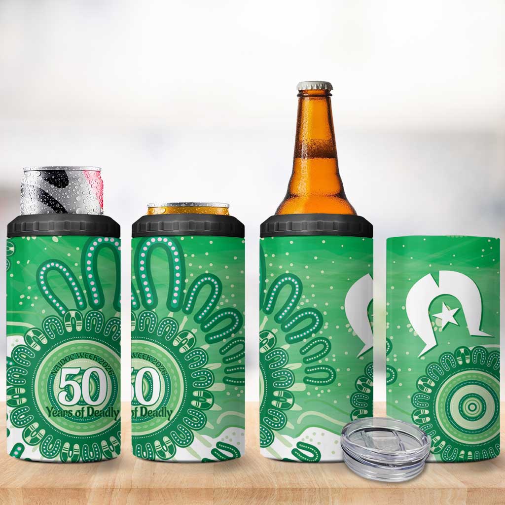 NAIDOC Week 2026 4 in 1 Can Cooler Tumbler 50 Years Deadly Dhari Green Aboriginal Art