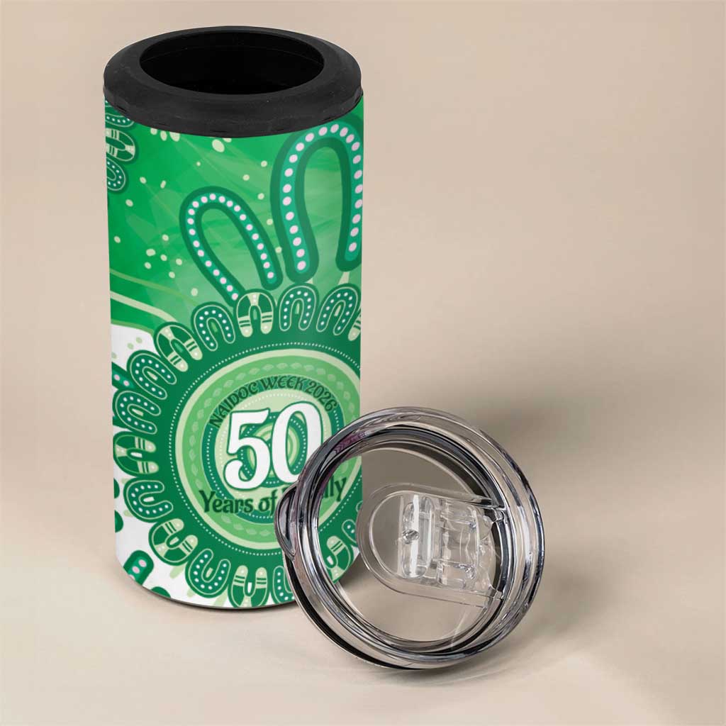 NAIDOC Week 2026 4 in 1 Can Cooler Tumbler 50 Years Deadly Dhari Green Aboriginal Art