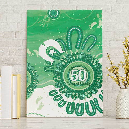 NAIDOC Week 2026 Canvas Wall Art 50 Years Deadly Dhari Green Aboriginal Art