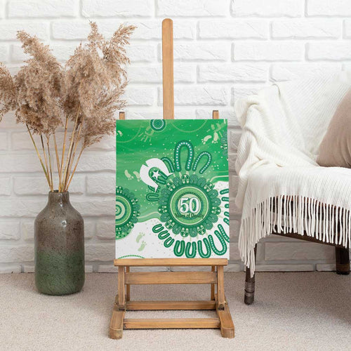 NAIDOC Week 2026 Canvas Wall Art 50 Years Deadly Dhari Green Aboriginal Art