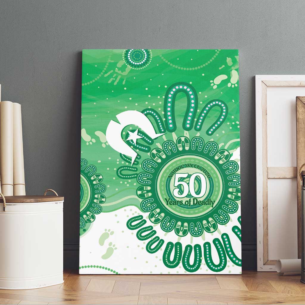NAIDOC Week 2026 Canvas Wall Art 50 Years Deadly Dhari Green Aboriginal Art
