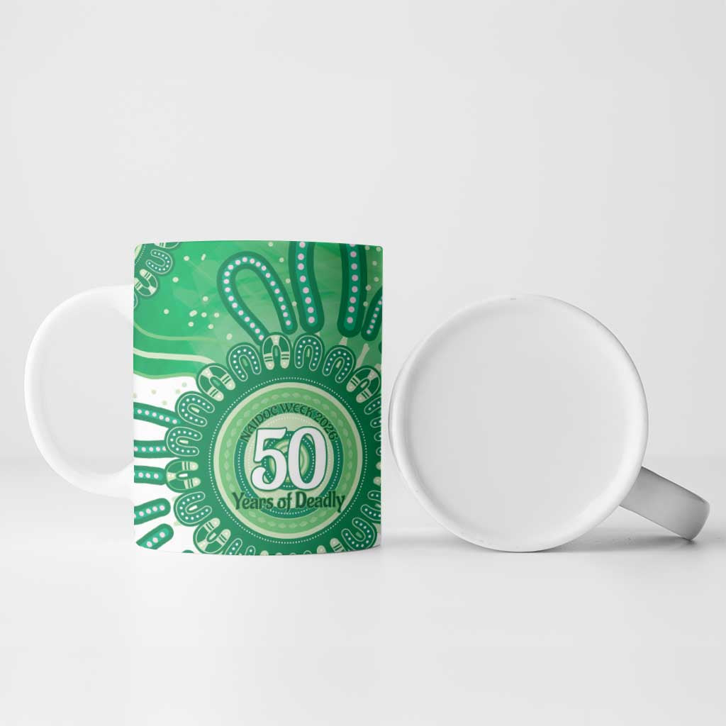 NAIDOC Week 2026 Ceramic Mug 50 Years Deadly Dhari Green Aboriginal Art