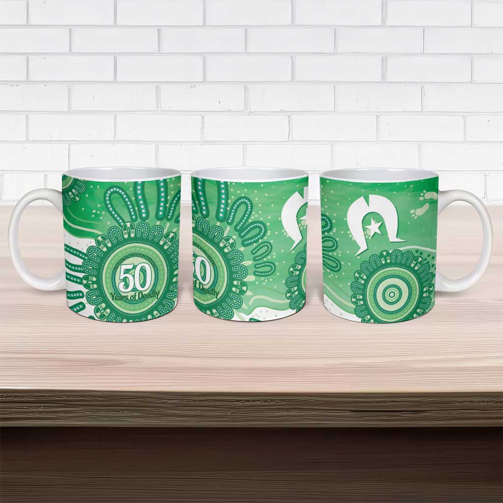 NAIDOC Week 2026 Ceramic Mug 50 Years Deadly Dhari Green Aboriginal Art