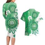 NAIDOC Week 2026 Couples Matching Long Sleeve Bodycon Dress and Hawaiian Shirt 50 Years Deadly Dhari Green Aboriginal Art
