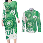NAIDOC Week 2026 Couples Matching Long Sleeve Bodycon Dress and Long Sleeve Button Shirt 50 Years Deadly Dhari Green Aboriginal Art