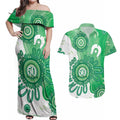 NAIDOC Week 2026 Couples Matching Off Shoulder Maxi Dress and Hawaiian Shirt 50 Years Deadly Dhari Green Aboriginal Art