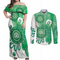 NAIDOC Week 2026 Couples Matching Off Shoulder Maxi Dress and Long Sleeve Button Shirt 50 Years Deadly Dhari Green Aboriginal Art