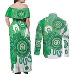 NAIDOC Week 2026 Couples Matching Off Shoulder Maxi Dress and Long Sleeve Button Shirt 50 Years Deadly Dhari Green Aboriginal Art
