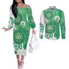 NAIDOC Week 2026 Couples Matching Off The Shoulder Long Sleeve Dress and Long Sleeve Button Shirt 50 Years Deadly Dhari Green Aboriginal Art