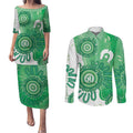 NAIDOC Week 2026 Couples Matching Puletasi and Long Sleeve Button Shirt 50 Years Deadly Dhari Green Aboriginal Art