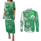 NAIDOC Week 2026 Couples Matching Puletasi and Long Sleeve Button Shirt 50 Years Deadly Dhari Green Aboriginal Art