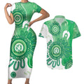 NAIDOC Week 2026 Couples Matching Short Sleeve Bodycon Dress and Hawaiian Shirt 50 Years Deadly Dhari Green Aboriginal Art
