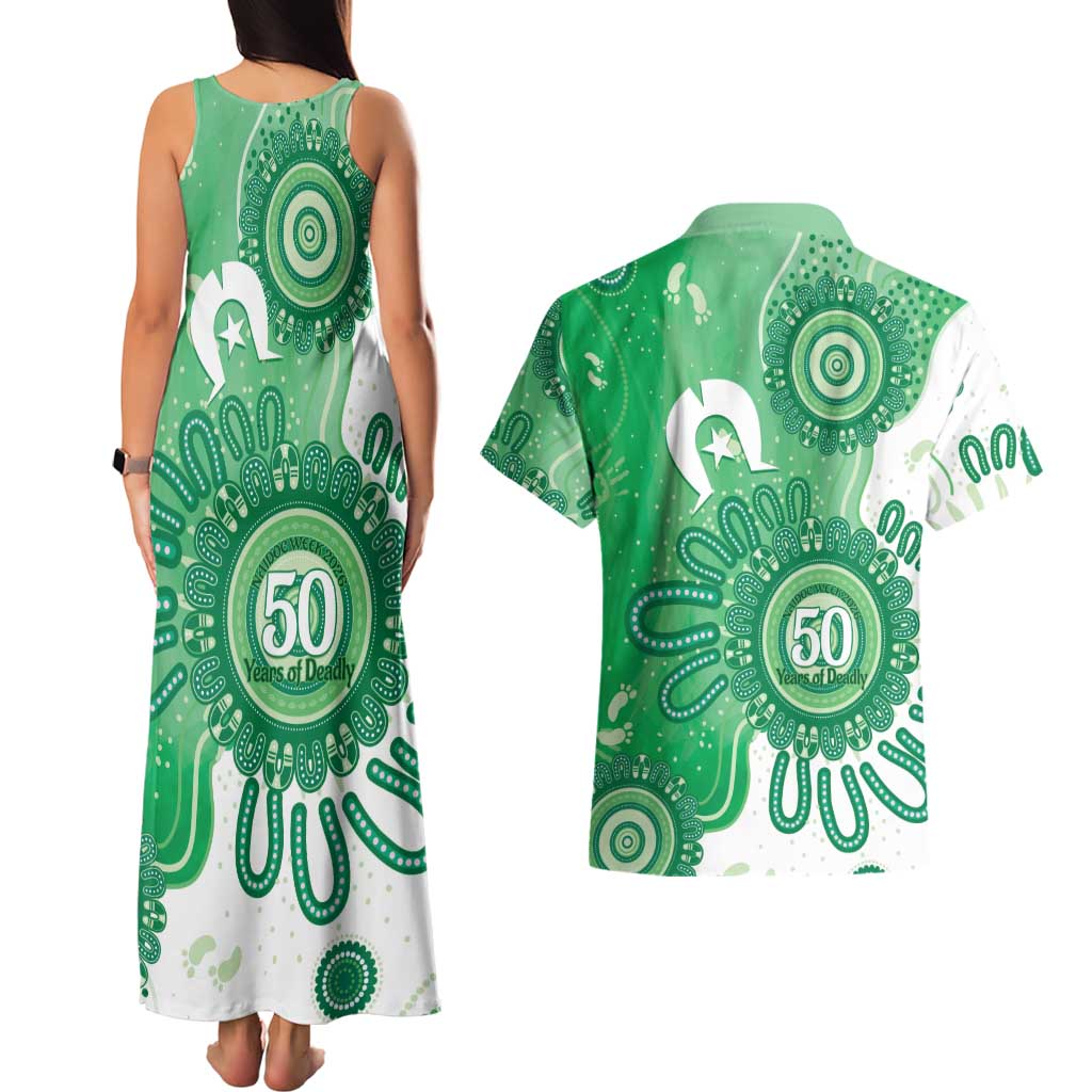 NAIDOC Week 2026 Couples Matching Tank Maxi Dress and Hawaiian Shirt 50 Years Deadly Dhari Green Aboriginal Art