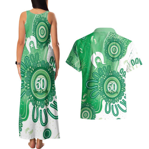 NAIDOC Week 2026 Couples Matching Tank Maxi Dress and Hawaiian Shirt 50 Years Deadly Dhari Green Aboriginal Art