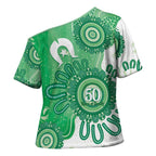 NAIDOC Week 2026 Cross Shoulder Shirt 50 Years Deadly Dhari Green Aboriginal Art