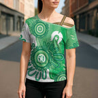 NAIDOC Week 2026 Cross Shoulder Shirt 50 Years Deadly Dhari Green Aboriginal Art