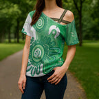 NAIDOC Week 2026 Cross Shoulder Shirt 50 Years Deadly Dhari Green Aboriginal Art