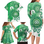 NAIDOC Week 2026 Family Matching Long Sleeve Bodycon Dress and Hawaiian Shirt 50 Years Deadly Dhari Green Aboriginal Art