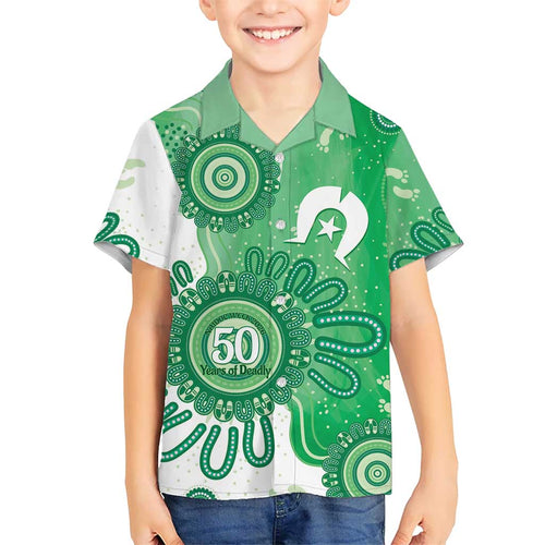 NAIDOC Week 2026 Family Matching Long Sleeve Bodycon Dress and Hawaiian Shirt 50 Years Deadly Dhari Green Aboriginal Art