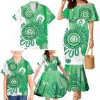 NAIDOC Week 2026 Family Matching Mermaid Dress and Hawaiian Shirt 50 Years Deadly Dhari Green Aboriginal Art