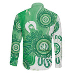NAIDOC Week 2026 Family Matching Off The Shoulder Long Sleeve Dress and Hawaiian Shirt 50 Years Deadly Dhari Green Aboriginal Art