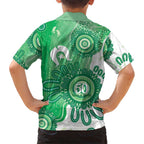 NAIDOC Week 2026 Family Matching Off Shoulder Maxi Dress and Hawaiian Shirt 50 Years Deadly Dhari Green Aboriginal Art
