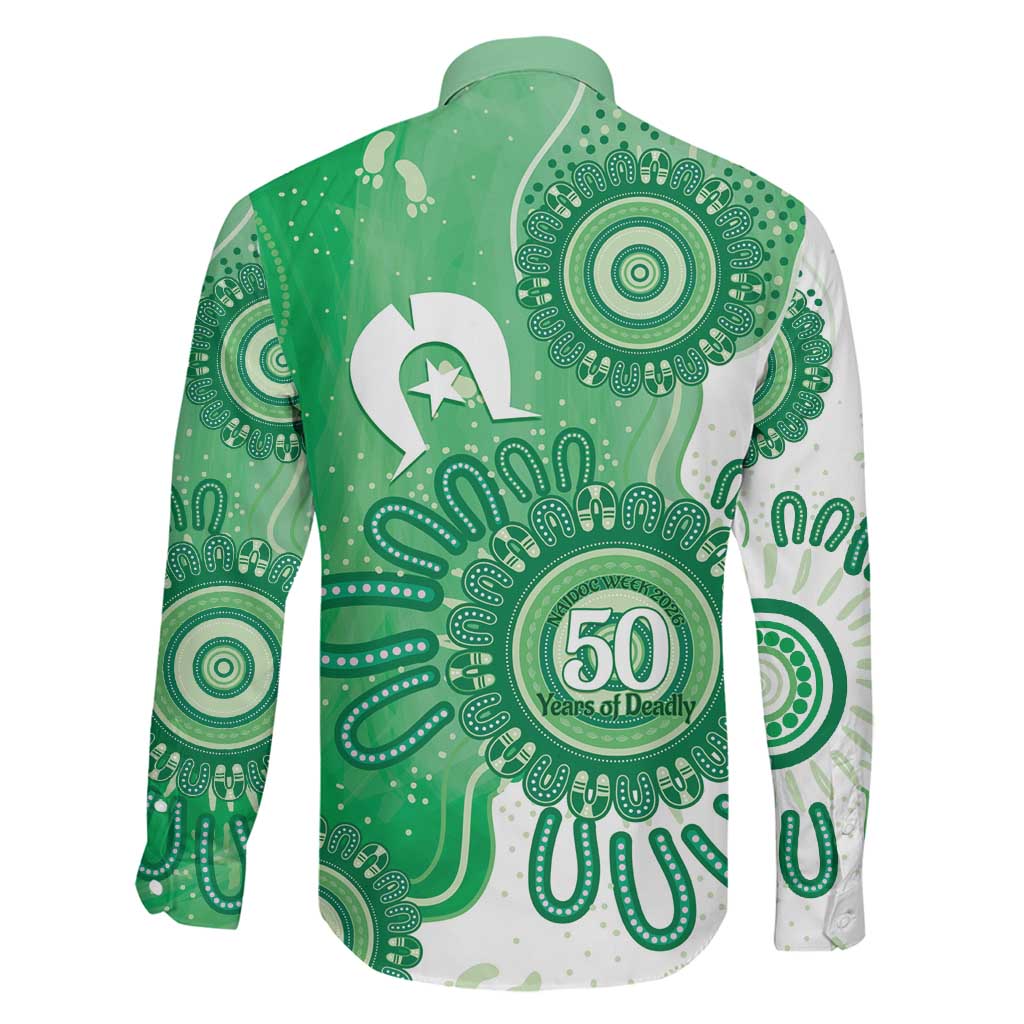 NAIDOC Week 2026 Family Matching Off Shoulder Maxi Dress and Hawaiian Shirt 50 Years Deadly Dhari Green Aboriginal Art