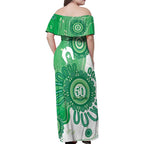 NAIDOC Week 2026 Family Matching Off Shoulder Maxi Dress and Hawaiian Shirt 50 Years Deadly Dhari Green Aboriginal Art