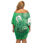 NAIDOC Week 2026 Family Matching Off Shoulder Short Dress and Hawaiian Shirt 50 Years Deadly Dhari Green Aboriginal Art