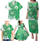 NAIDOC Week 2026 Family Matching Puletasi and Hawaiian Shirt 50 Years Deadly Dhari Green Aboriginal Art