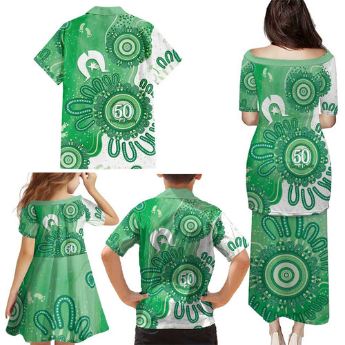 NAIDOC Week 2026 Family Matching Puletasi and Hawaiian Shirt 50 Years Deadly Dhari Green Aboriginal Art