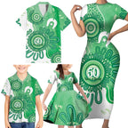 NAIDOC Week 2026 Family Matching Short Sleeve Bodycon Dress and Hawaiian Shirt 50 Years Deadly Dhari Green Aboriginal Art