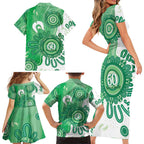 NAIDOC Week 2026 Family Matching Short Sleeve Bodycon Dress and Hawaiian Shirt 50 Years Deadly Dhari Green Aboriginal Art
