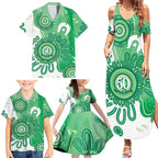 NAIDOC Week 2026 Family Matching Summer Maxi Dress and Hawaiian Shirt 50 Years Deadly Dhari Green Aboriginal Art