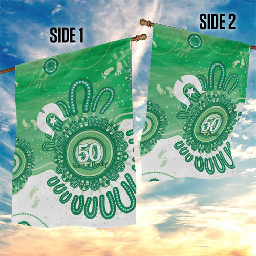 NAIDOC Week 2026 Garden Flag 50 Years Deadly Dhari Green Aboriginal Art