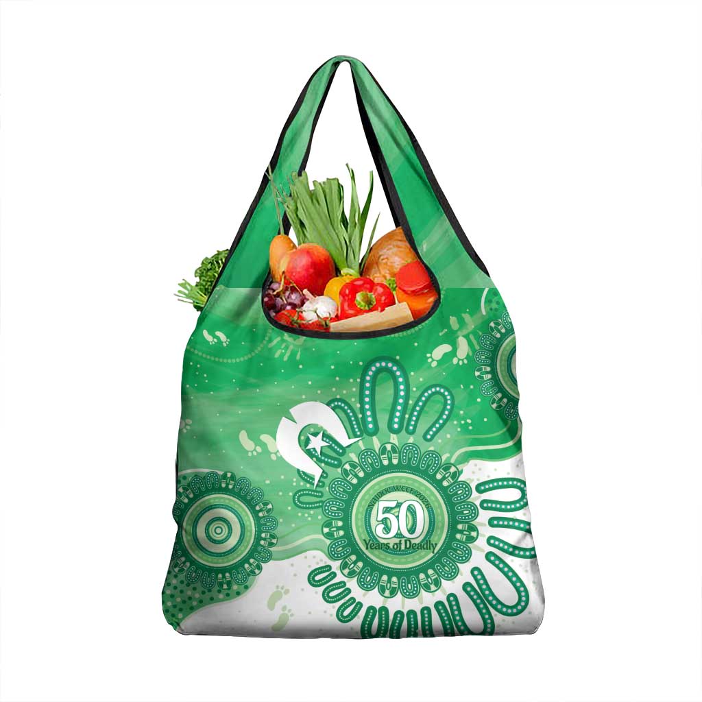 NAIDOC Week 2026 Grocery Bag 50 Years Deadly Dhari Green Aboriginal Art