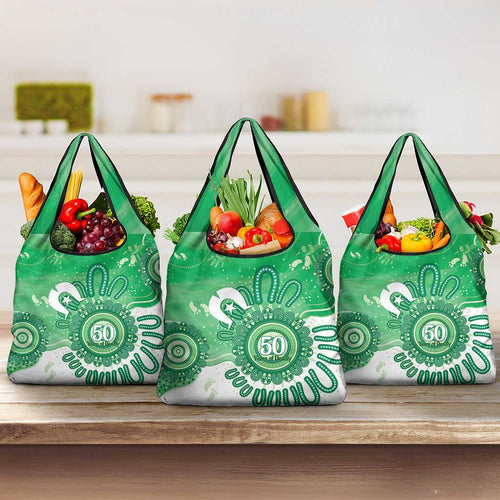NAIDOC Week 2026 Grocery Bag 50 Years Deadly Dhari Green Aboriginal Art