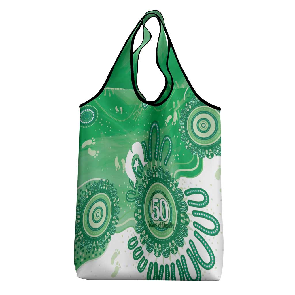 NAIDOC Week 2026 Grocery Bag 50 Years Deadly Dhari Green Aboriginal Art