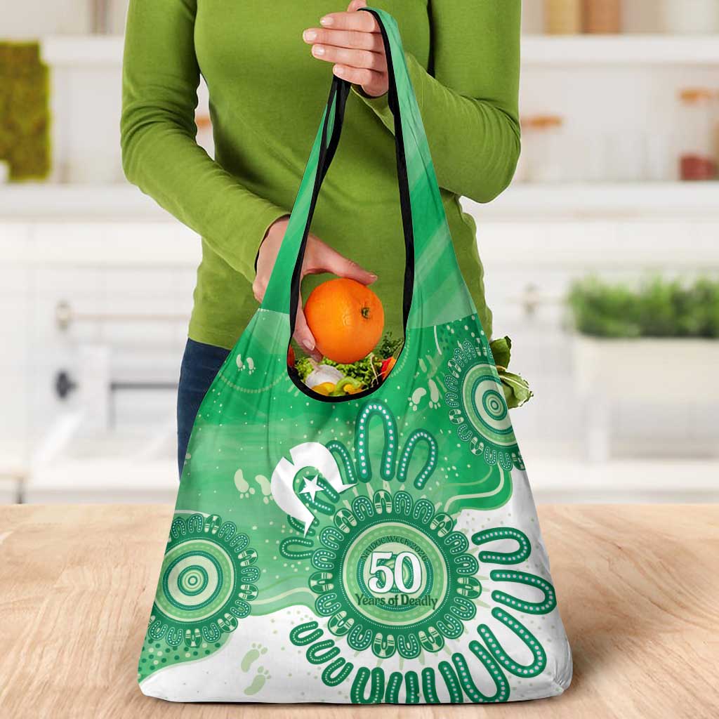 NAIDOC Week 2026 Grocery Bag 50 Years Deadly Dhari Green Aboriginal Art
