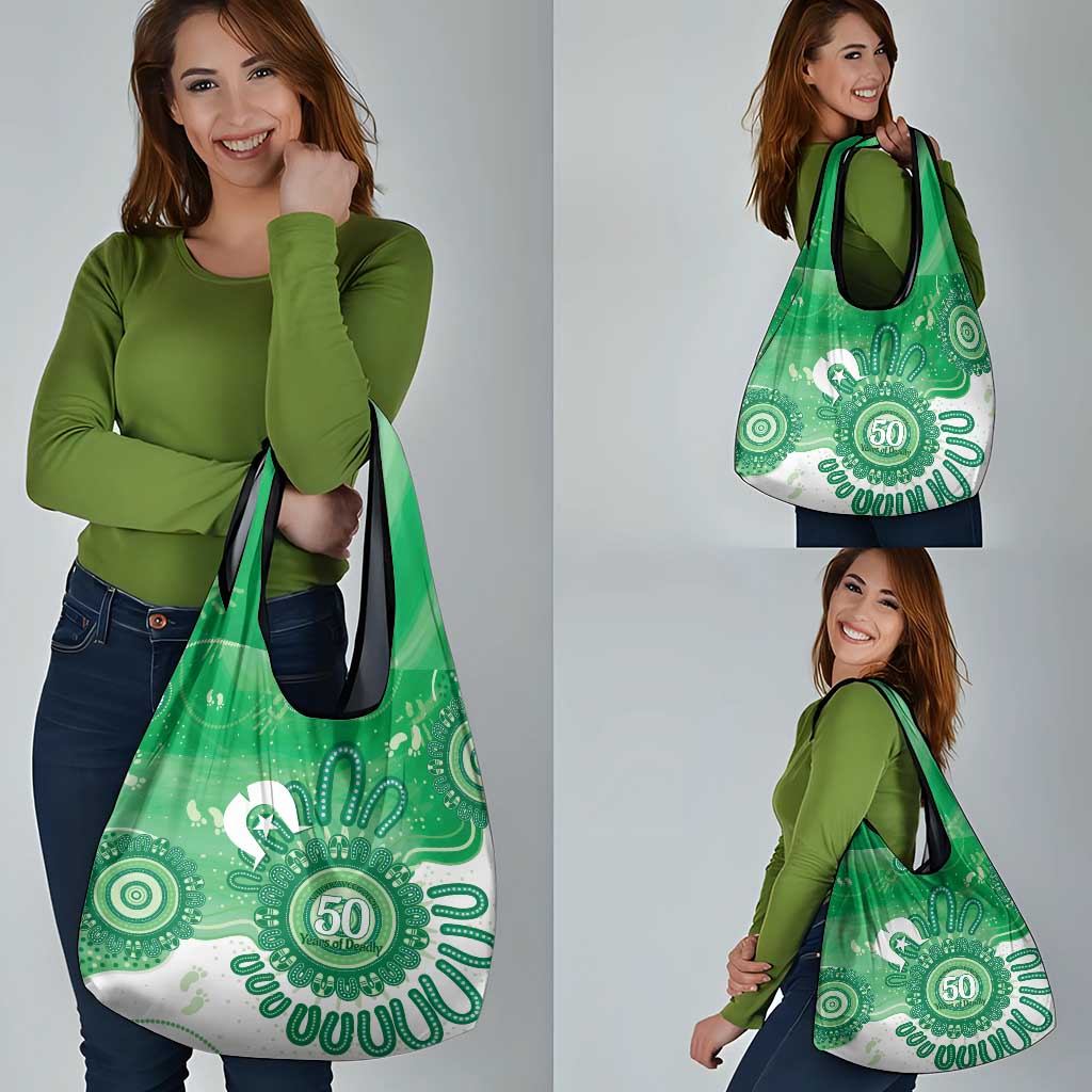 NAIDOC Week 2026 Grocery Bag 50 Years Deadly Dhari Green Aboriginal Art