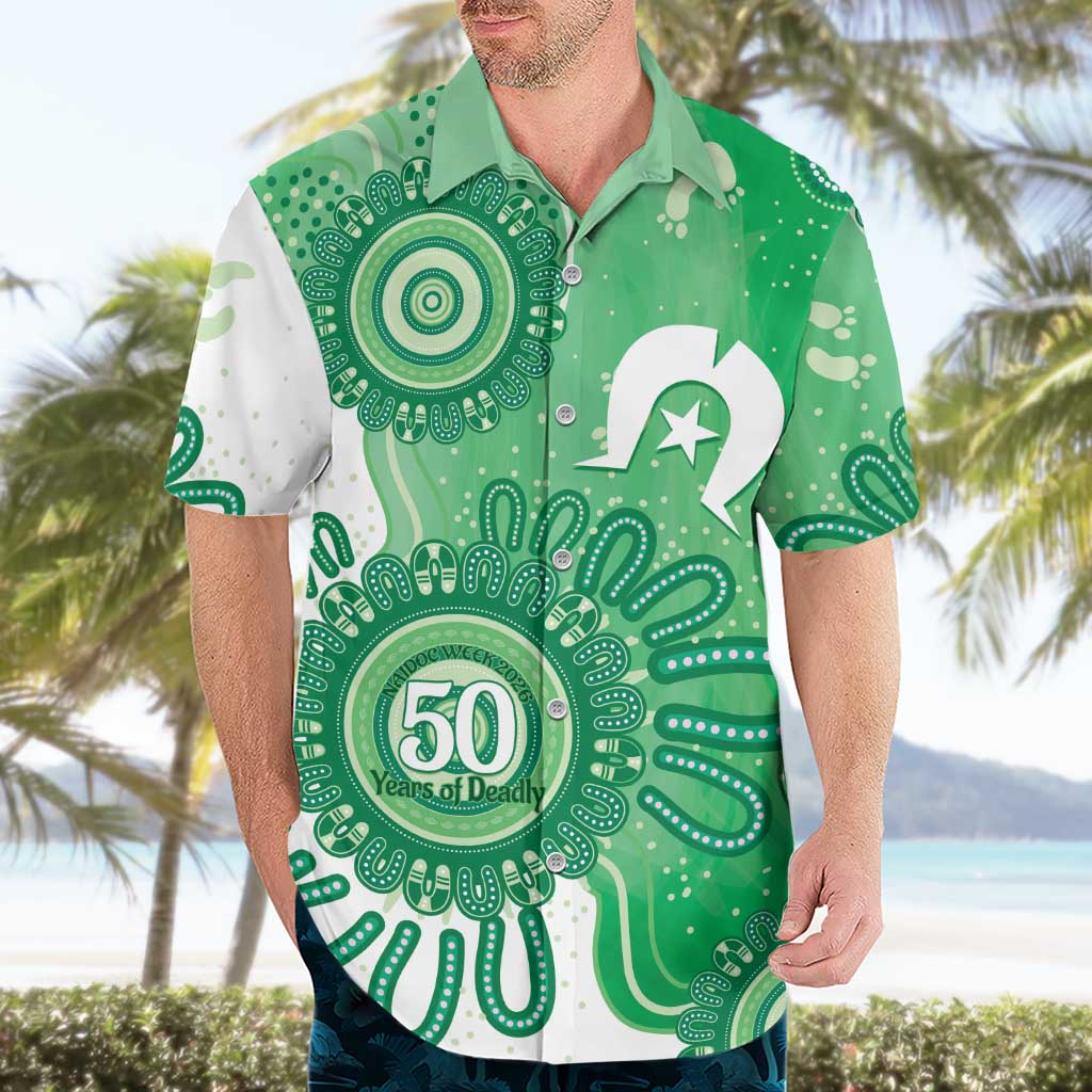 NAIDOC Week 2026 Hawaiian Shirt 50 Years Deadly Dhari Green Aboriginal Art