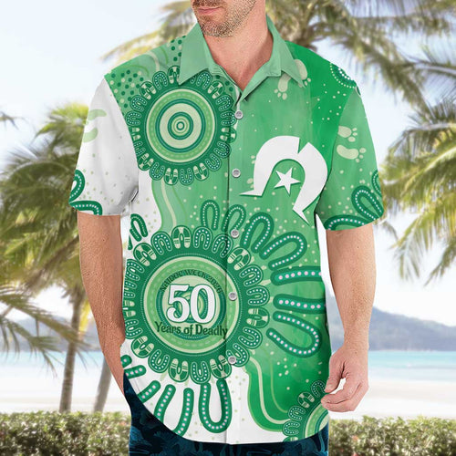 NAIDOC Week 2026 Hawaiian Shirt 50 Years Deadly Dhari Green Aboriginal Art