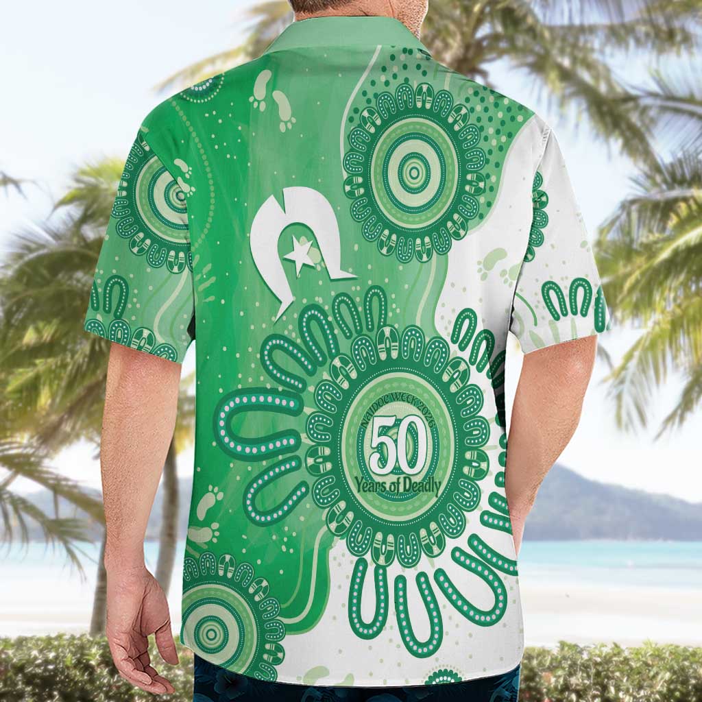NAIDOC Week 2026 Hawaiian Shirt 50 Years Deadly Dhari Green Aboriginal Art