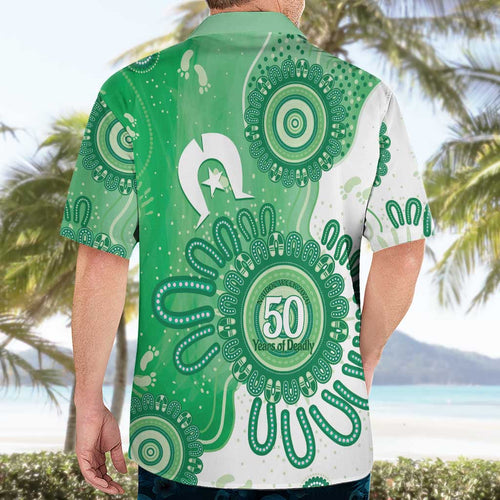 NAIDOC Week 2026 Hawaiian Shirt 50 Years Deadly Dhari Green Aboriginal Art