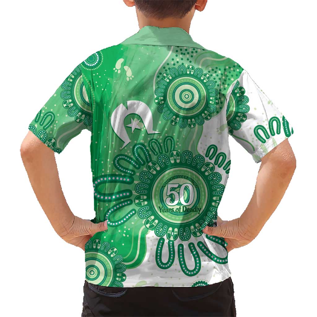 NAIDOC Week 2026 Hawaiian Shirt 50 Years Deadly Dhari Green Aboriginal Art